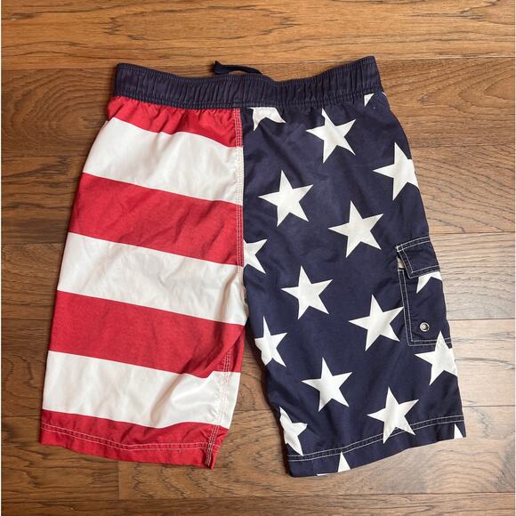 American Flag Swim Trunks USA Patriotic Stars Stripes Swimsuit Shorts - Picture 2 of 8